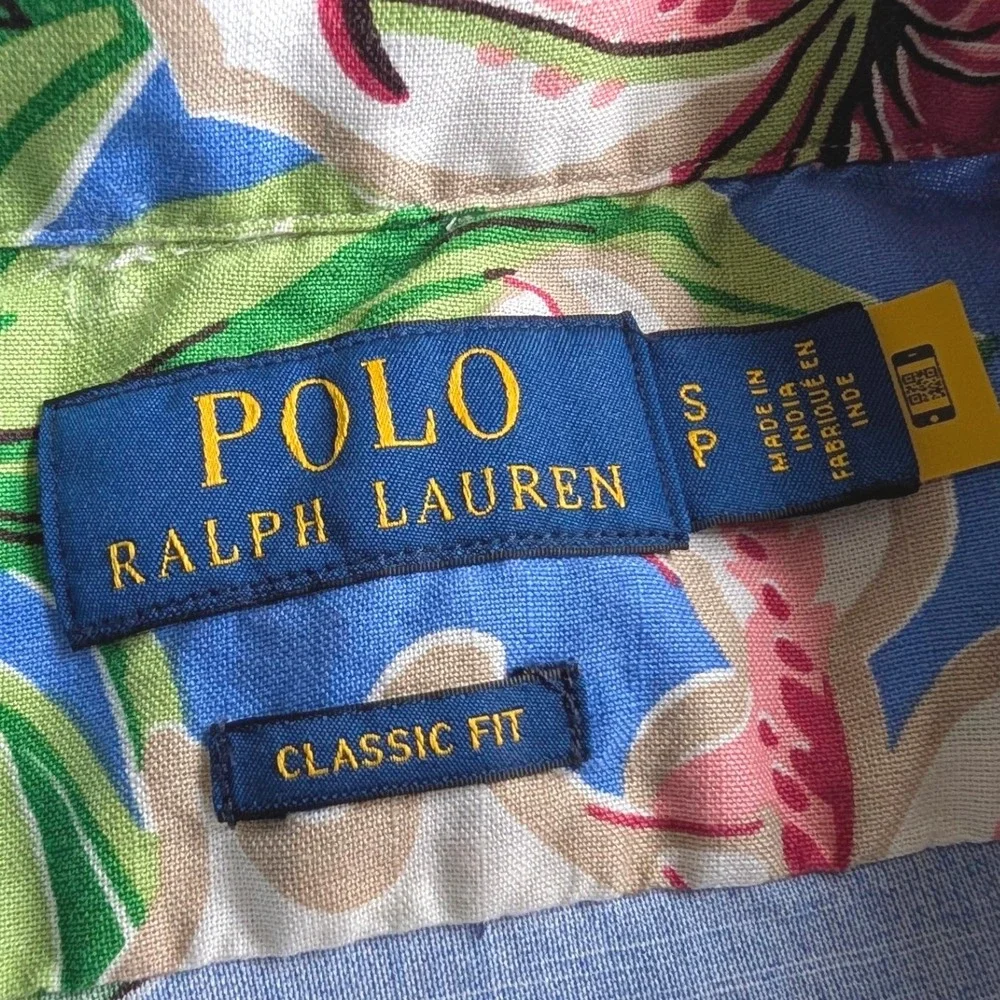 Polo Ralph Lauren Camp Short Sleeve Shirt Blue Floral Lily Cotton Men's Small